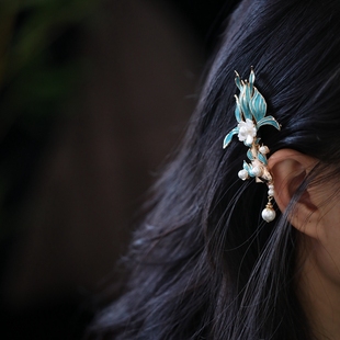锦鲤新中式精致小发夹古风马面裙配饰金鱼复古烧蓝侧边头饰