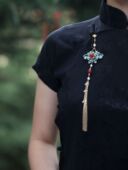 旗袍压襟挂饰原创盘扣珍珠烧蓝蝴蝶胸针古风中式 精致长流苏挂件