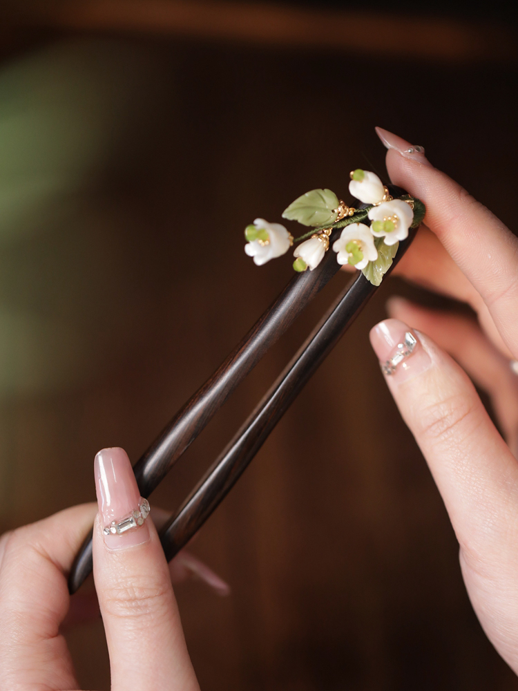 陌上芊古风铃兰花贝壳簪子发饰品