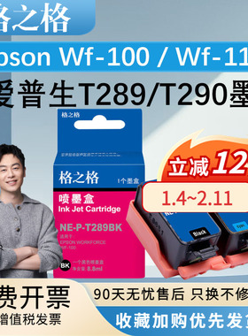 格之格T289/T290墨盒 适用爱普生wf-100 wf-110打印机墨盒 epson T289黑色 T290彩色蓝红黄 便携式打印机墨盒