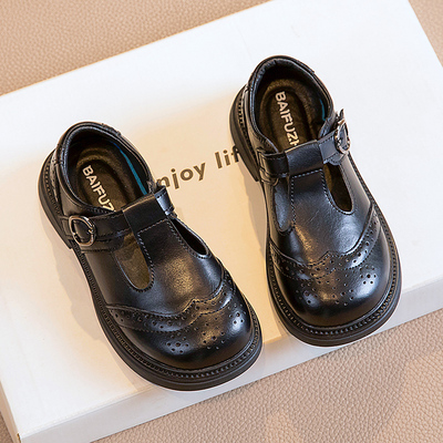 黑皮鞋女童软底公主真皮表演出鞋