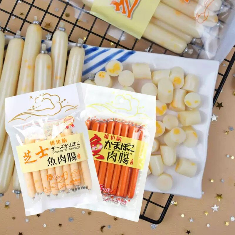 日本鱼肉肠进口食品维也纳鱼肠300g即食肉肠原味芝士口味休闲解除