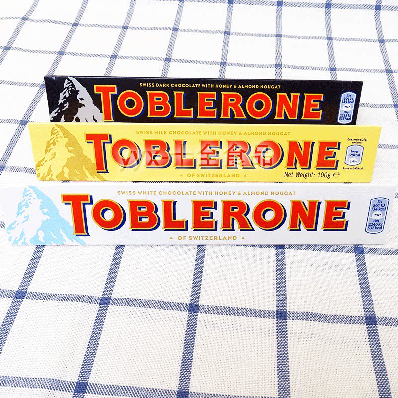 进口Toblerone瑞士三角牛奶巧克力蜂蜜杏仁味巴旦木100g 糖果零食