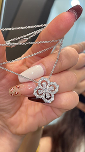 18K白金/铂金pt950四叶草项链大号满钻loop水滴培育钻石项链hw潮