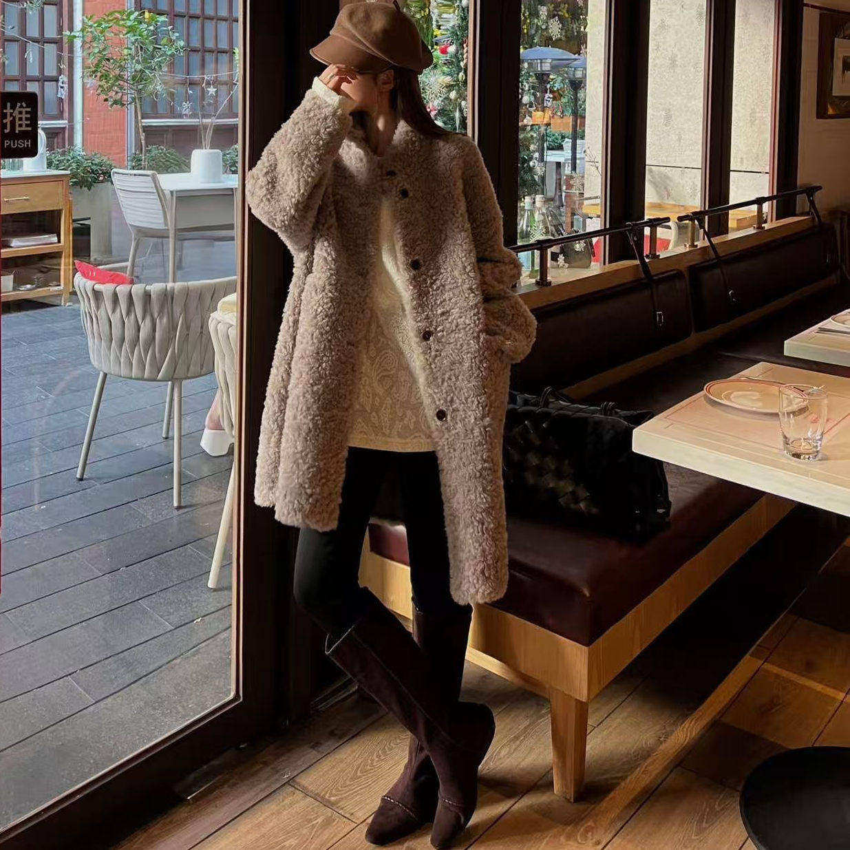 好漂亮好漂亮皮毛一体羊羔毛外套女中长版2025年冬季新品上衣时尚