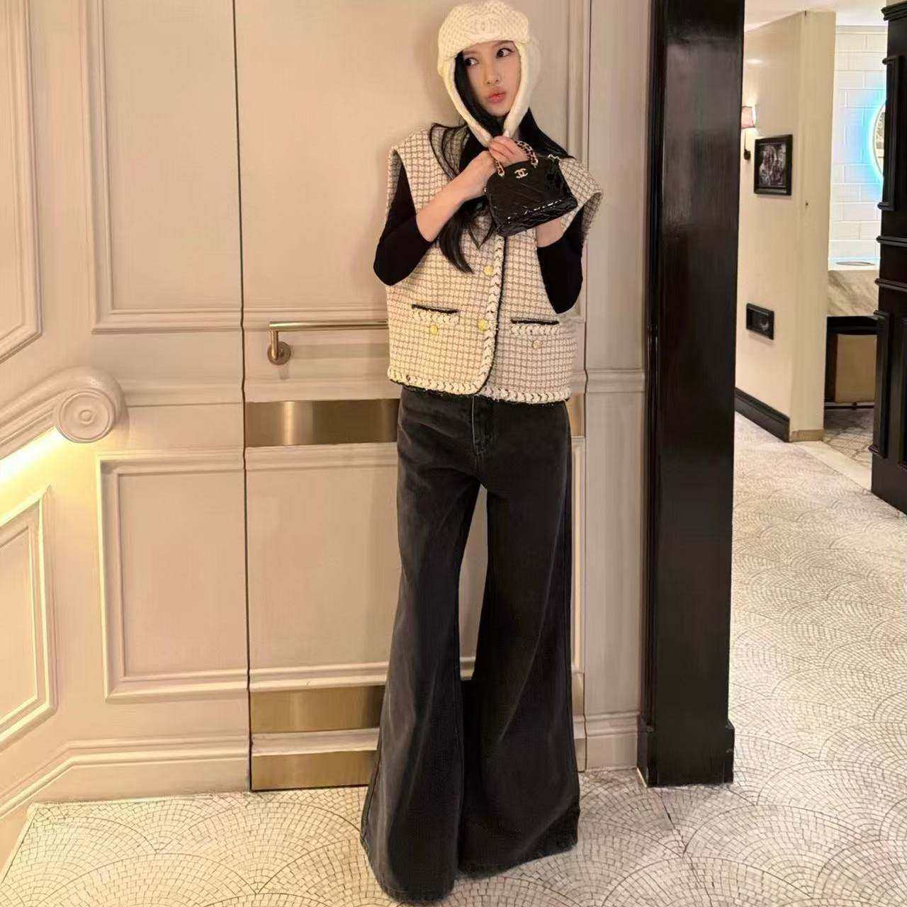 好漂亮好漂亮格纹小香风马甲外套女2025年冬季新款短上衣宽松休闲