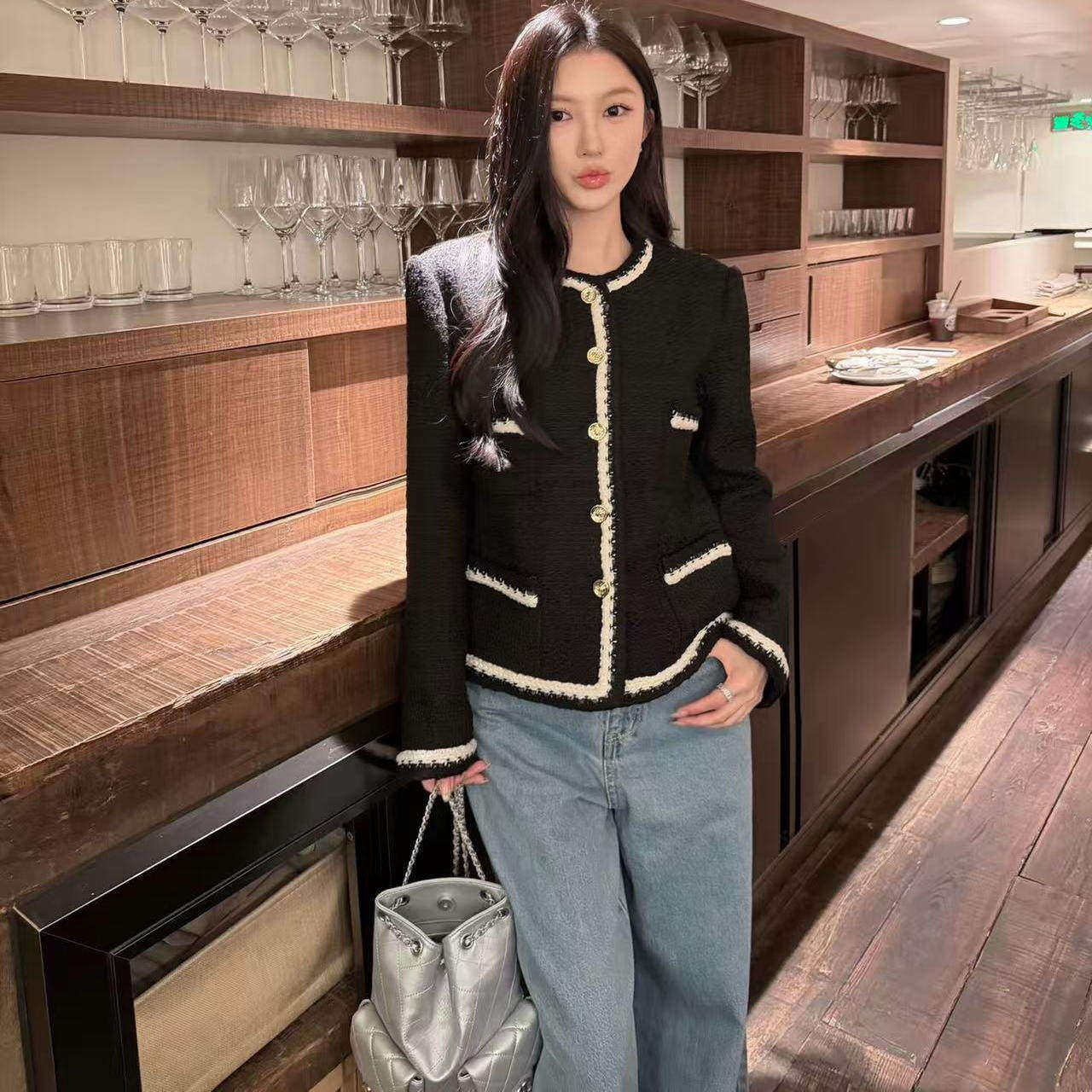 好漂亮好漂亮黑白拼色粗花呢小香风外套女2025年冬季新款短上衣潮