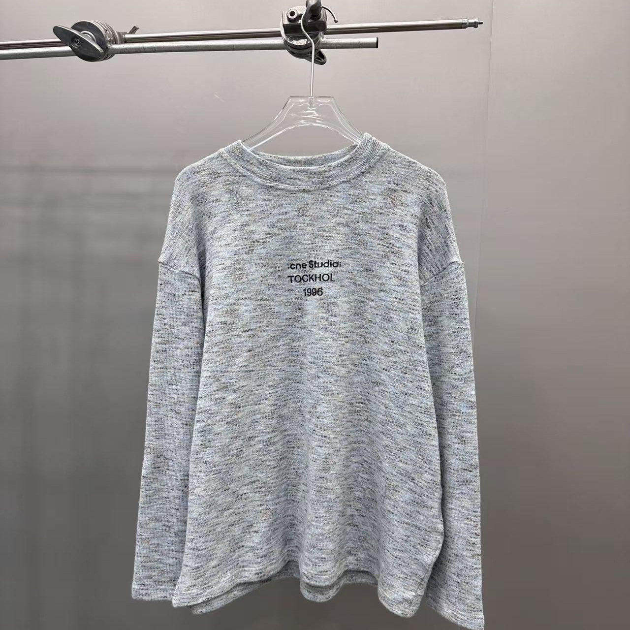 好漂亮好漂亮宽松圆领字母印花长袖针织衫男女同款通勤上衣灰色潮