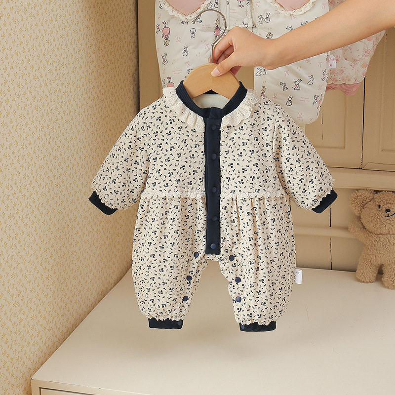 蓝色娃娃领小花婴儿冬加绒连体衣棉服冬装女宝宝哈衣薄棉外出服,童装/婴儿装/亲子装,连身衣/爬服/哈衣,淘宝优惠券,粉丝福利购,淘宝优惠卷