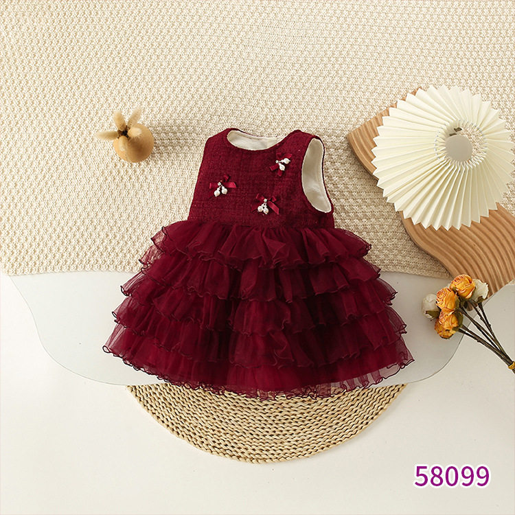 婴儿蓬蓬裙冬季加绒女宝宝百天周岁礼服蛋糕裙儿童新过年年拜年服