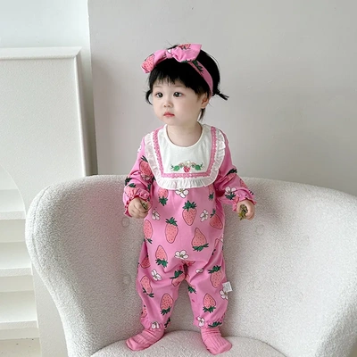 婴儿纯棉连体衣2025春季哈衣女宝宝3526春秋长袖连身爬服纯棉a类