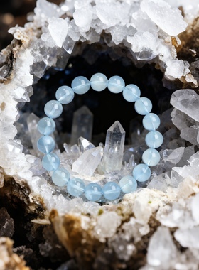 收藏级海蓝宝手串女男冰种魔鬼蓝散珠子串珠天然蓝色水晶手链