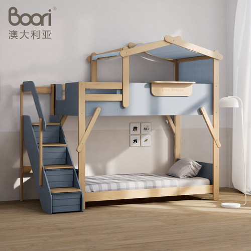 Boori儿童树屋床高架床双层上下子母双层床高低床全实木上床下桌