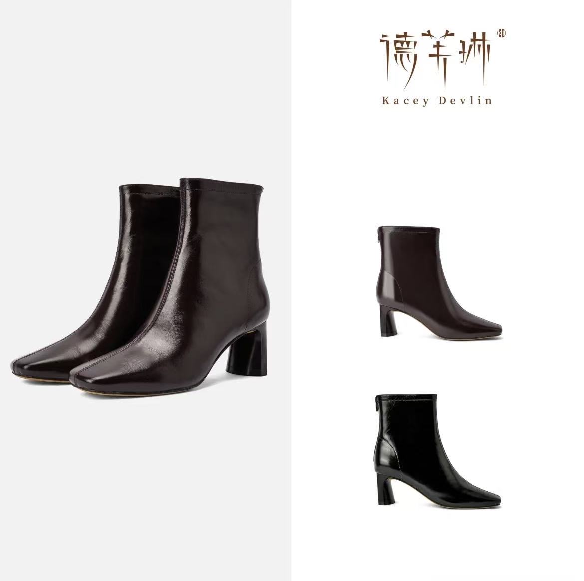 德芙琳鹿皮油蜡复古时光机小方头跟高6.0CM高跟鞋KD8081