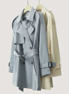 DK-CZ002气质短款设计感双排扣风衣女装宽松外套