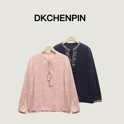 （青禾）呈品 2026年新款 真丝亚麻重工刺绣V领衬衫GD-SZJYS95070