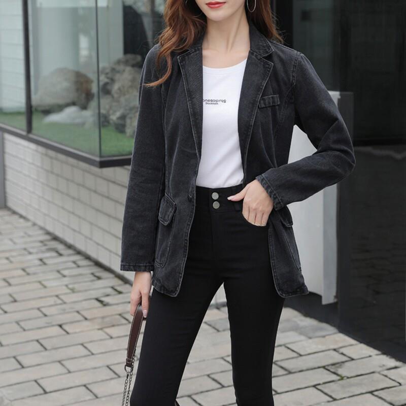 黑仔色0纯棉ERU修身西装外套 224春风秋新款通勤女装牛外套