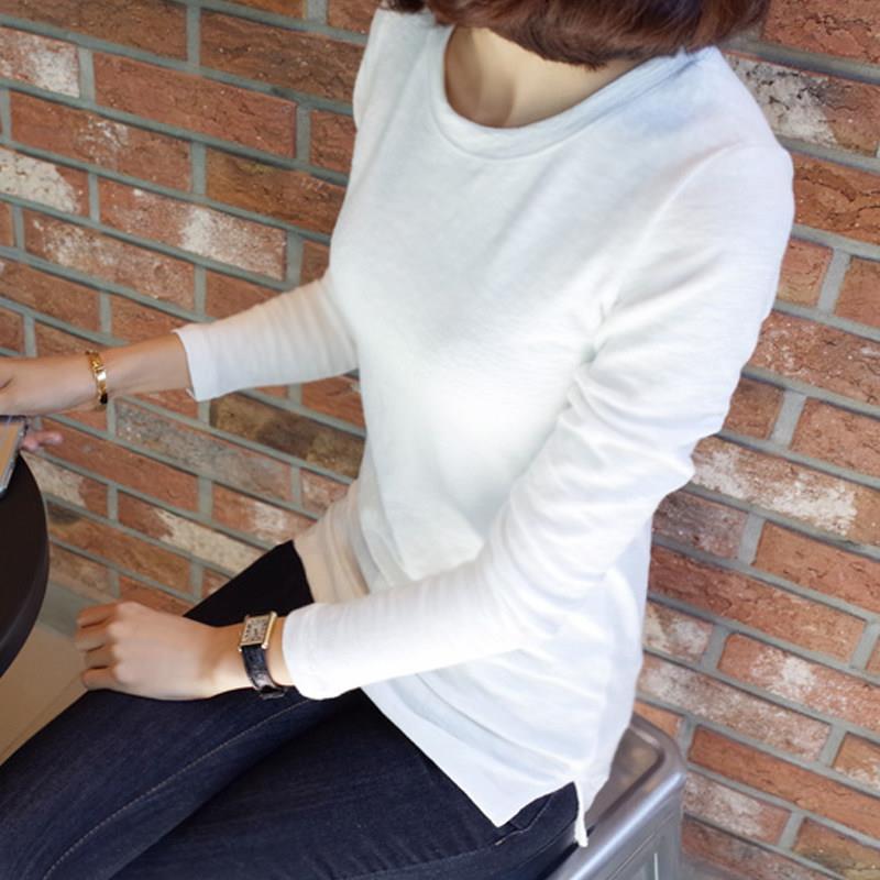 国2250新白色t恤女秋SPZ冬长袖内搭韩纯棉打底衫修身款显瘦加绒上