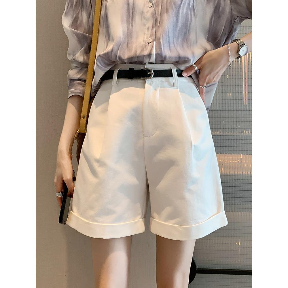 百搭英伦风短裤女026夏新2款高腰显瘦宽T3309a字腿卷边休松阔闲西