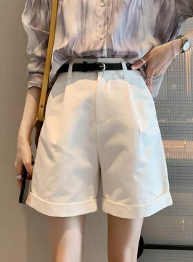 百搭英伦风短裤女026夏新2款高腰显瘦宽T3309a字腿卷边休松阔闲西