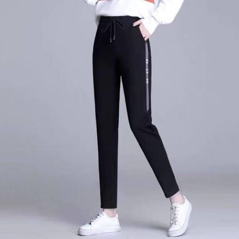 韩国2024春秋新款裤高腰运动厚棉女宽百松PPW脚休小闲搭九分薄款