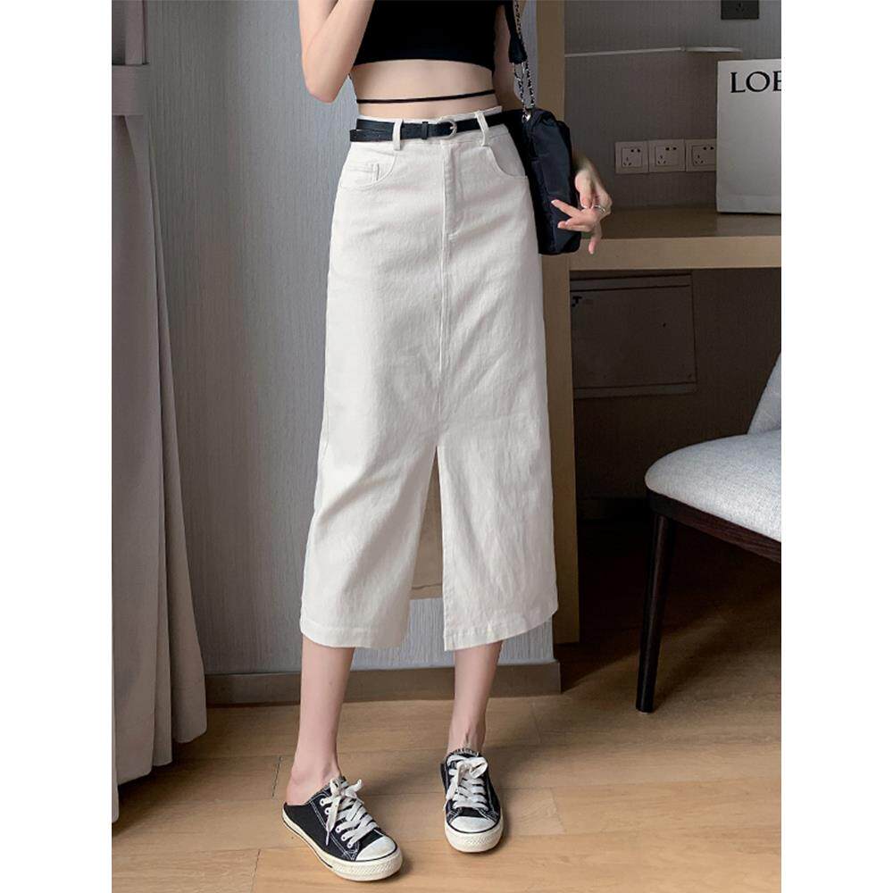 专柜2024春夏显瘦牛仔半身裙大码高腰白色女长裙休闲直筒包臀裙潮