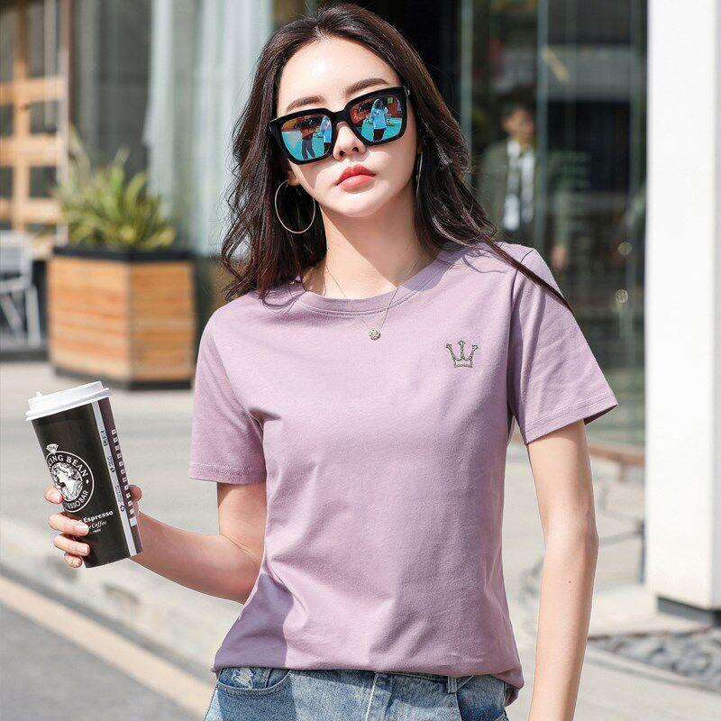 潮牌纯色TYSK-308恤短女色袖夏装新款宽松休纯棉汗衫t桖半袖咖上