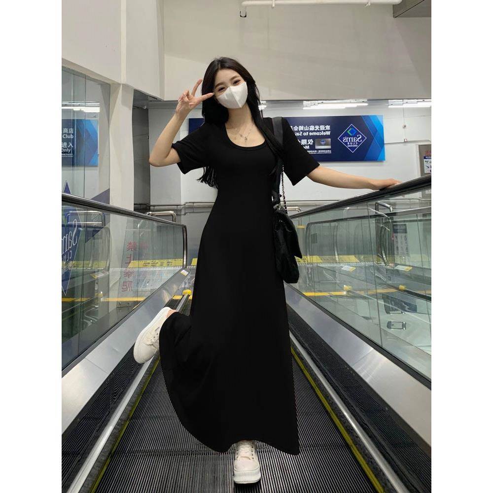 卡其色短袖L32975F连衣m裙女士秋季大码胖m遮腰收显瘦性感中长款T