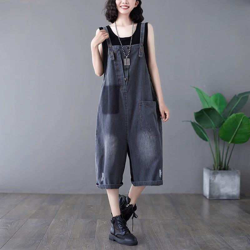 七分拼色牛仔抱婴新袋裤版女2025春款韩休闲 连百搭宽松显瘦L3720