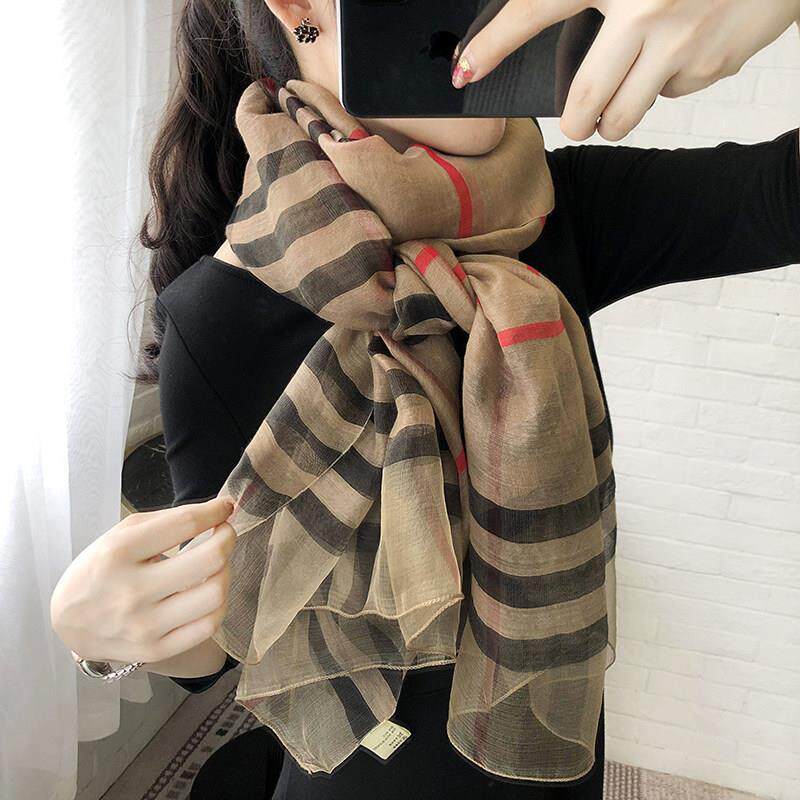 C披ULV围巾女夏季春秋真时尚英伦百搭lv-SM881纱巾薄桑蚕丝格子丝