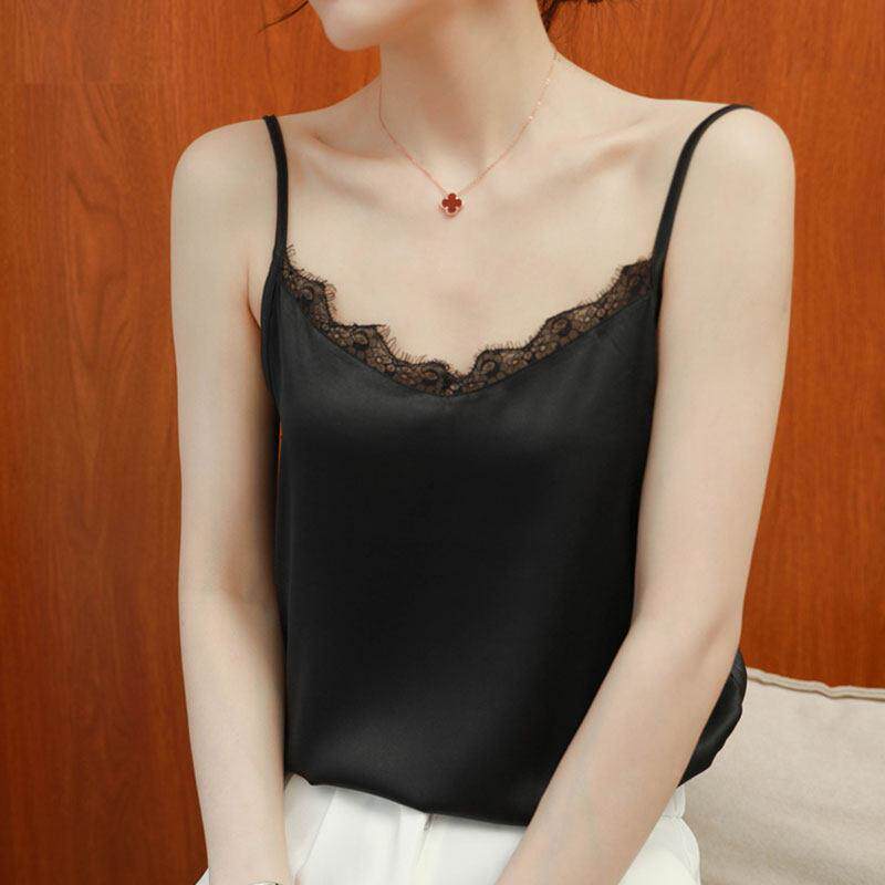 高端V领吊带女配夏丝A4043绸打季底性蕾丝小背心感职业西装内搭上