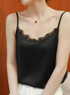 高端V领吊带女配夏丝A4043绸打季底性蕾丝小背心感职业西装内搭上
