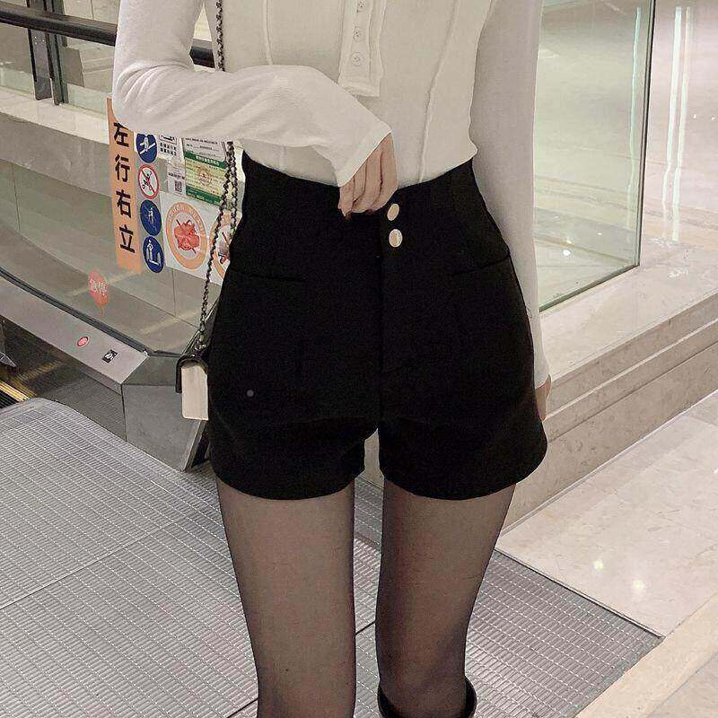 黑色A靴字西装短裤女显T9422瘦外穿裤子20款弹25新秋冬外穿力高腰
