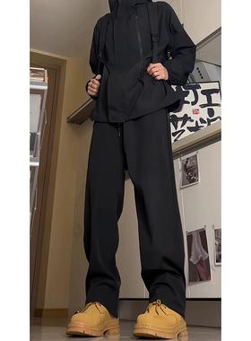 it neith BIAS黑色软壳三防冲锋裤男款秋冬美式裤子休闲阔腿西裤