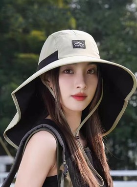 大帽檐防晒帽女遮脸披肩防紫外线夏季太阳骑行户外遮阳帽子登山帽