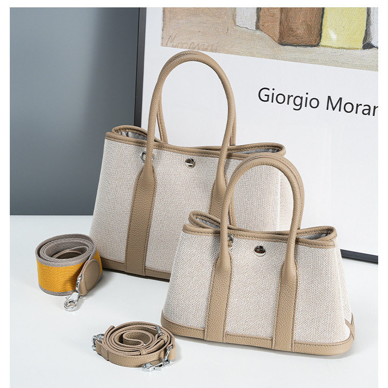 2025小众高级感女士真皮手提包头层牛皮大容量帆布撞色花园托特包,箱包皮具/热销女包/男包,通用款女包,淘宝优惠券,粉丝福利购,淘宝优惠卷