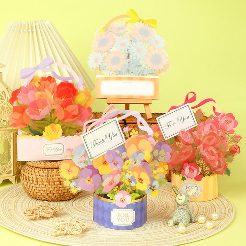 新款高级感贺卡立体花束祝福卡片