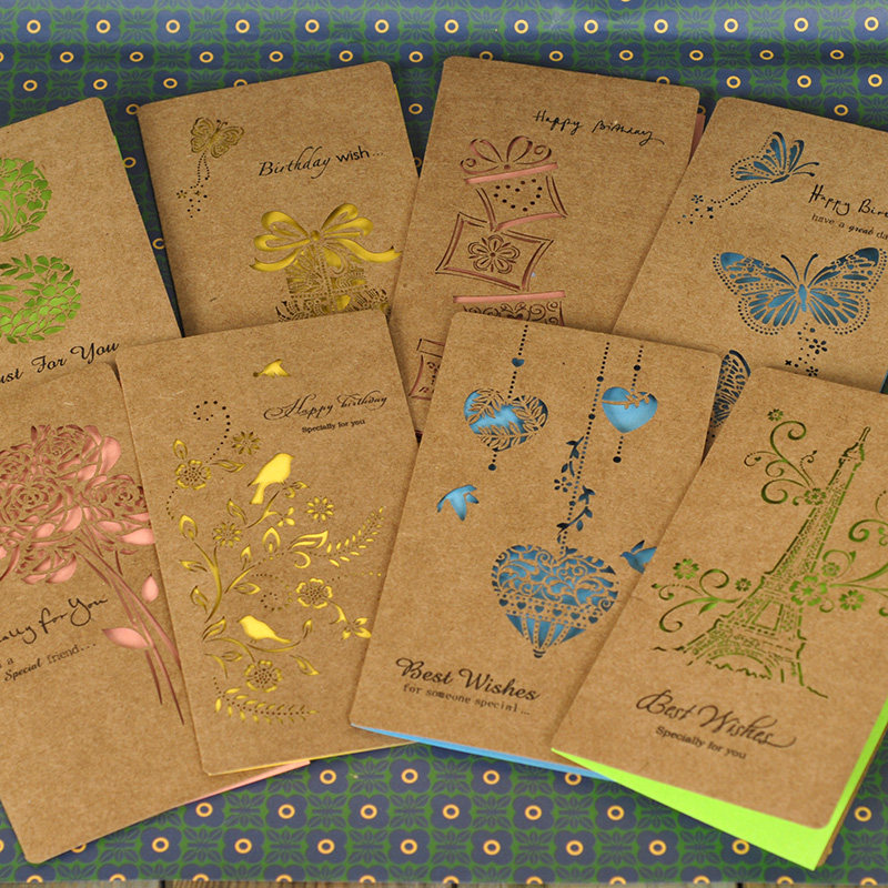 创意复古精美牛皮纸镂空贺卡大号圣诞节生日diy祝福留言卡片礼品