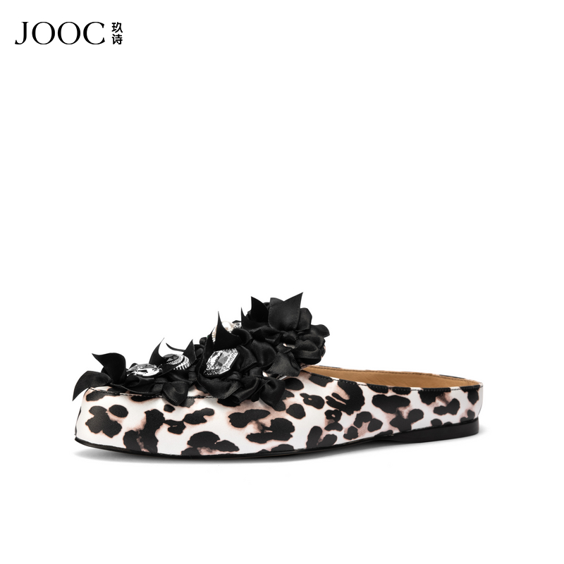 【时髦精】JOOC玖诗豹纹平跟鞋2025夏季新款水钻浅口单鞋女鞋7705