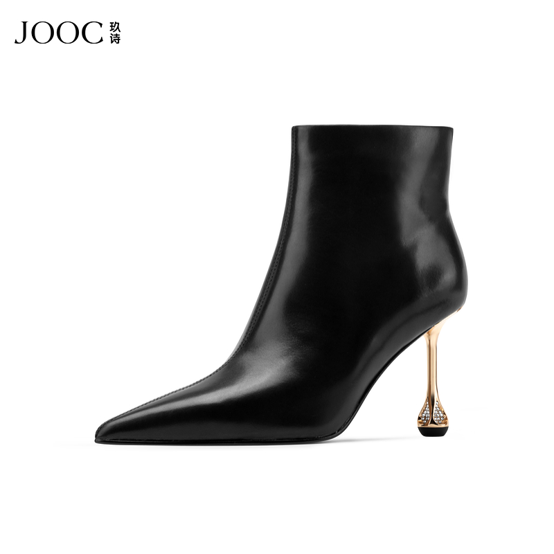 【梦幻芭蕾】JOOC玖诗气质短靴女2025新款百搭通勤高跟时装靴7618