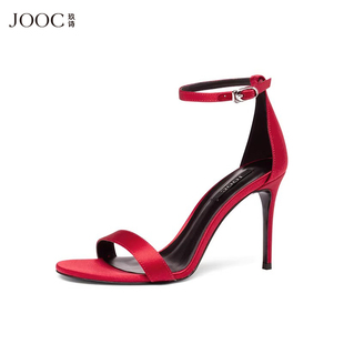 【经典系列】JOOC玖诗一字带凉鞋女细跟性感社交高跟鞋晚宴鞋