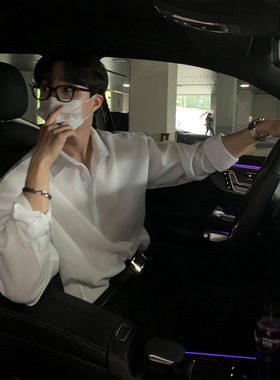 MYQ长袖衬衫男士秋季韩版潮流宽松高级感衬衣垂感休闲纯色寸衫
