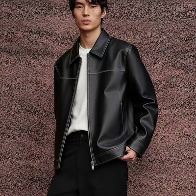 【牛皮】GXG男装25年秋冬新款皮衣外套翻领时尚夹克#G25D123001