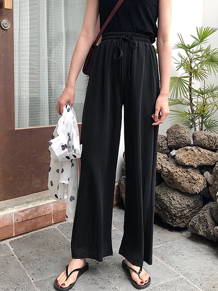 Spring and autumn women's grandmother pants elastic high waist drop feeling wide leg pants straight tube pants show thin foreign style pants fashion