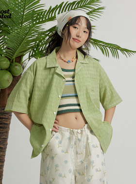 mostwantedlab夏季新款刺绣镂空休闲衬衣女潮流宽松短袖衬衫男