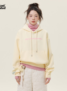 mostwantedlab品牌标语手写毛线绣帽衫24秋冬新款卫衣外套女男