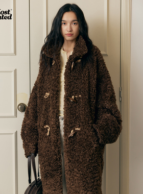 mostwantedlab牛角扣立领仿羊羔毛外套长大衣