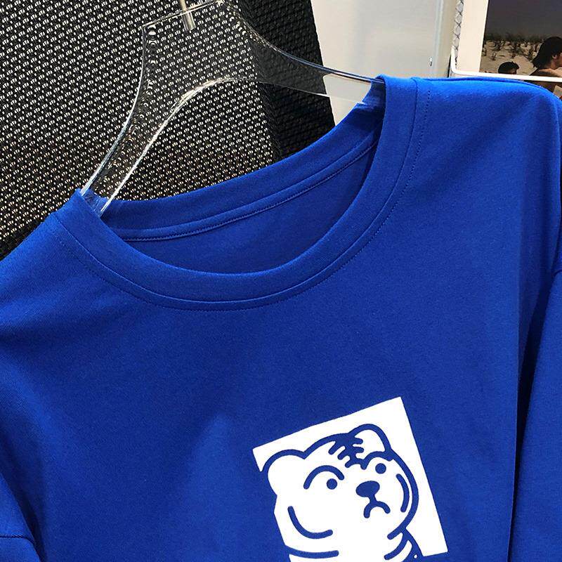 통관 카운터에서 유명 정통 제품의 마지막 주문을 철회했습니다 아메리칸 레트로 클라인 블루 문자 프린트 티셔츠 여성용