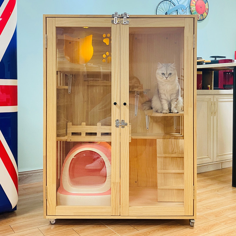 实木豪华猫别墅猫笼公寓大型超大猫笼猫窝双层猫舍猫展示柜猫繁育