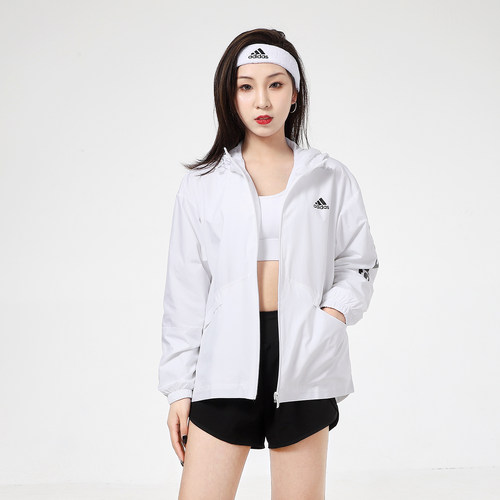 阿迪达斯连帽女休闲梭织夹克外套